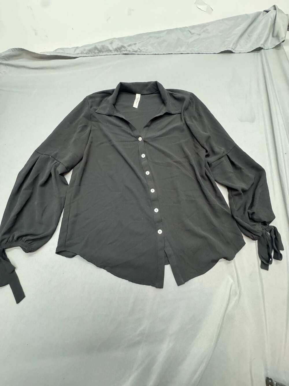 Perception Concept Blouse Size M Black Long Sleeve Button Up Tie Cuffs